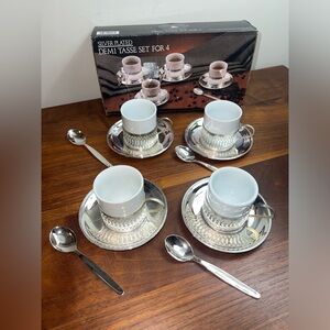 Sliver plated DEMI TASSE set for 4. New. Smoke and pet free home